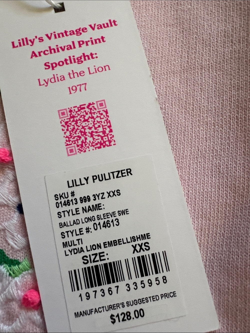 Lilly Pulitzer Pink Embroidered Lion Crewneck Sweatshirt - Picture 2 of 6